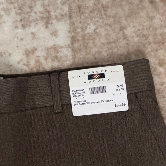 Joseph Abboud Brown Cotton Blend Flat Front Dress Pant / Chino, 38x30 - Picture 4 of 4